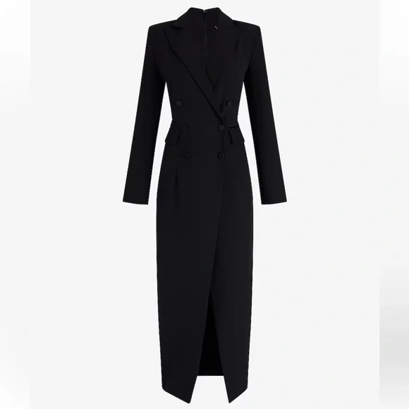 Express Double Breasted Padded Shoulder Tuxedo Maxi Blazer Dress Black Small NWT - Picture 5 of 15